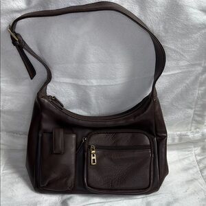 Cherokee Chocolate Brown Pebbled Leather Shoulder Bag